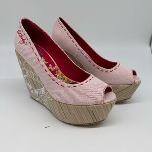 Women’s Pink Peep-Toe Ed Hardy Love Kills Wedges